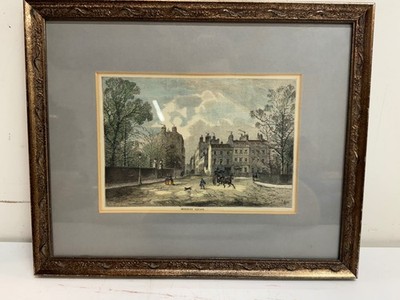 Antique  Berkeley Square, Westminster, London  Hand Colored Engraving Framed