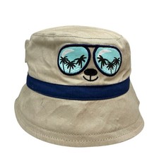 The Childrens Place Kids Bucket Hat Tan Palm Tree Sunglasses Ears Sz 12-18 M/M