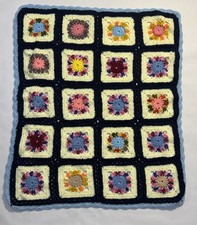 Granny Square Crochet Lap Blanket Small Throw Quilt Multicolored 31 x 35