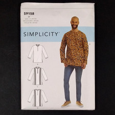 Simplicity S9158 Mens Shirts Half-Buttoned Placket Sewing Pattern Sz 44-52 Uncut