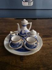 Vintage Blue Willow Miniature Tea Set with Teapot, Cups, Saucers, and Plate