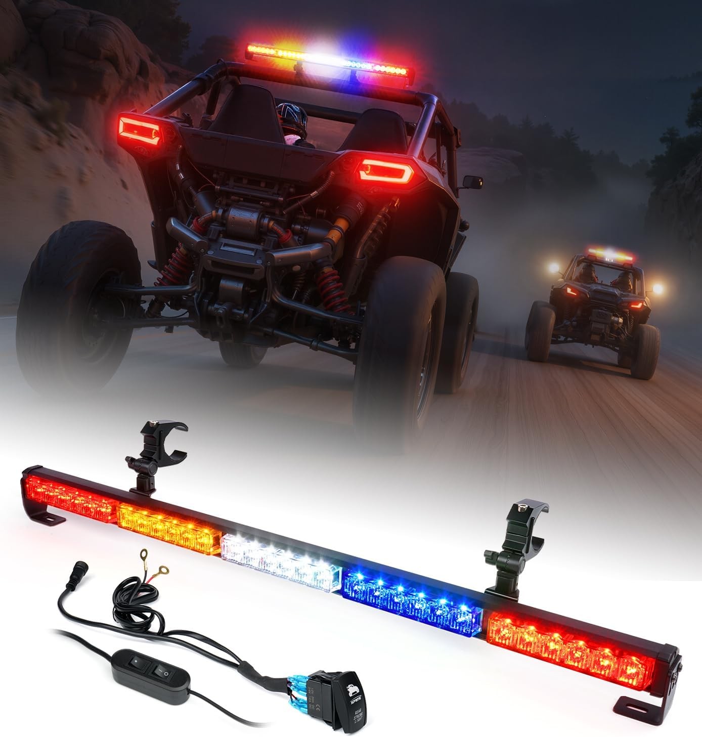30'' UTV LED Chase Light Bar w/ 1.75''-2'' Roll Cage Mount Bracket Rear RYWBR 