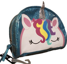NWT No Boundaries Unicorn Teal Glittery Zipper Pouch Bag W 7", H 5.75"    98