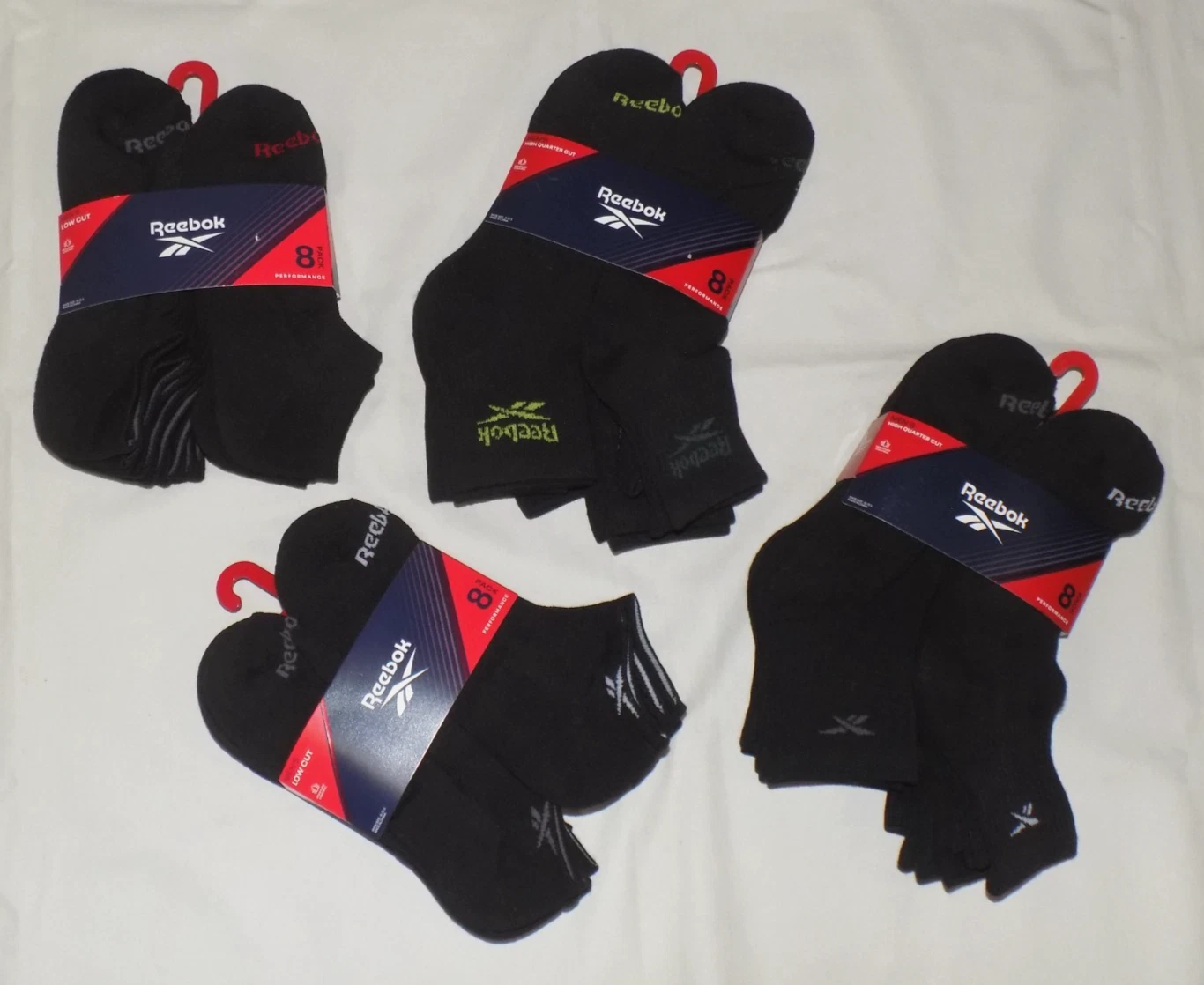 Reebok Men's 8 Pairs Performance Cushion Low & High Quarter Cut Socks 6-12.5 New