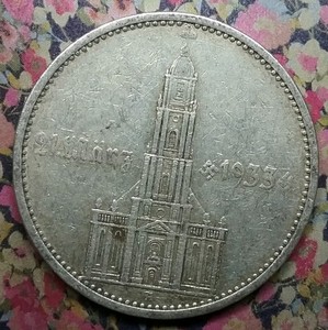 Rare 1934 Silver 5Mark Swastika Divide Date Potsdam Garrison Church Low Mintage