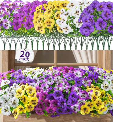 20PCS Fake Artificial Pansy Flowers for Outdoors Spring Decor, Faux Silk Pansies