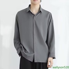 Men's Summer Fashion Ice-Silk Thin Loose Casual Button-Up Shirt Long Sleeve Tops