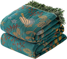 Reversible Boho Cotton Throw Blanket - 90"x90" Lightweight Floral Quilt