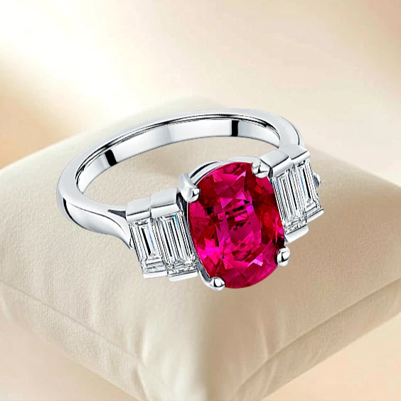 Red Ruby Gemstone Lab Created Diamond Wedding Ring 4.30 CT Oval 18K White Gold - Image 2 of 4