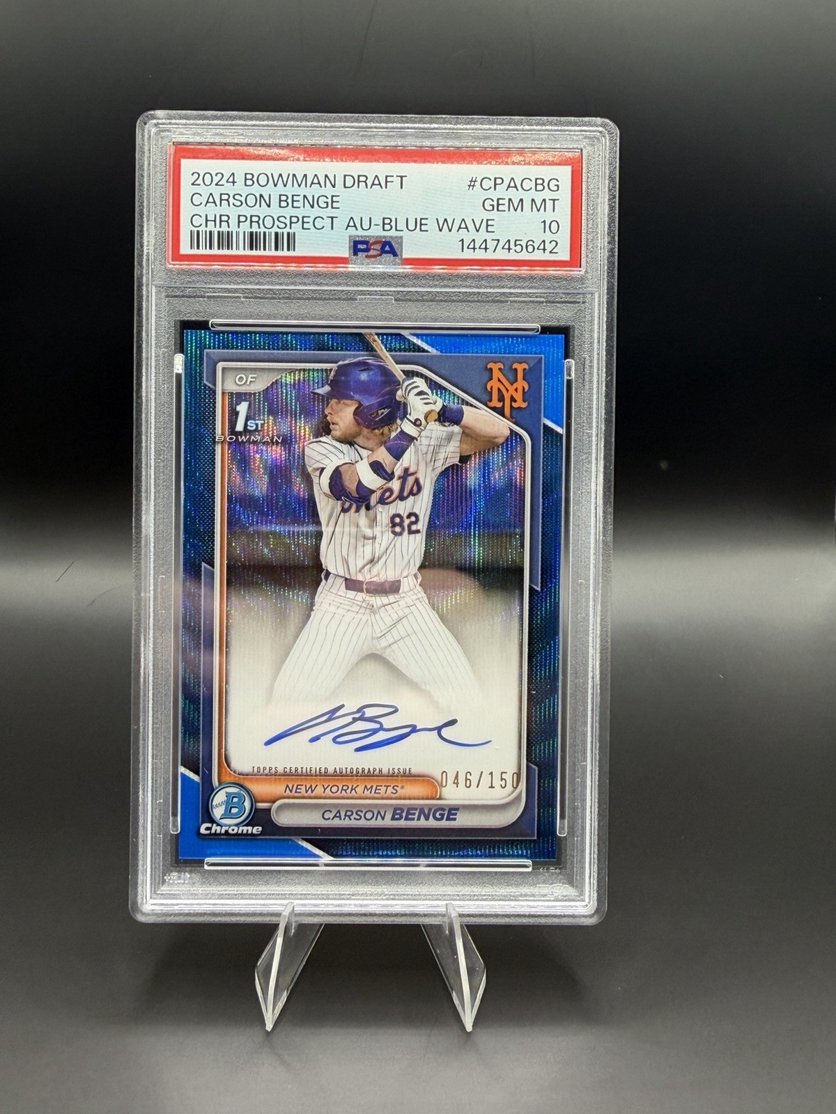 2024 Bowman Draft Chrome Auto Carson Benge CPA-CBG Blue Wave /150 PSA 10