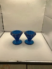 Vicking Glass Blunique Tealight Candle Holders Vintage Set of 2