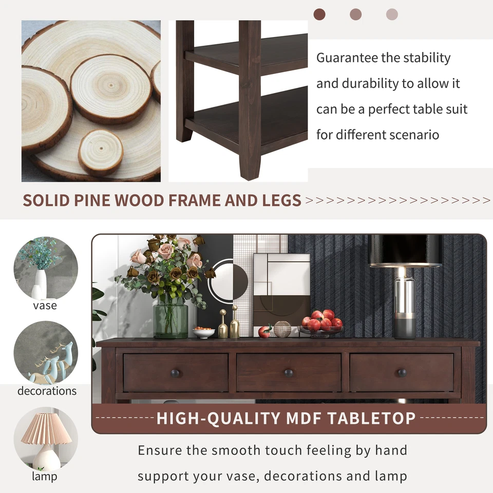 3-Tier Console Table 50" Sofa Table with 3 Storage Drawers and 2 Open Shelves - Image 3 of 4