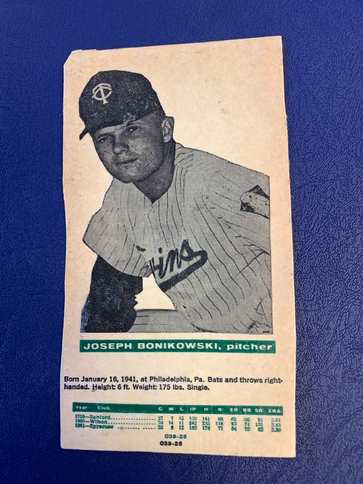 1962 Cloverleaf Dairy Minnesota Twins Joseph Bonikowski RC - SUPER RARE ...