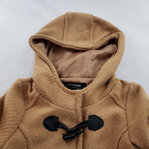CoffeeShop Santa Fe NY Heavyweight Wool Blend Jacket Long Snap Hooded Brown XS - Picture 7 of 16