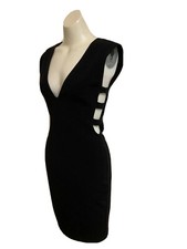 Nookie Black Dress Cocktail Formal Wedding Cut Out V Neck Gown Body Con Sexy Rib