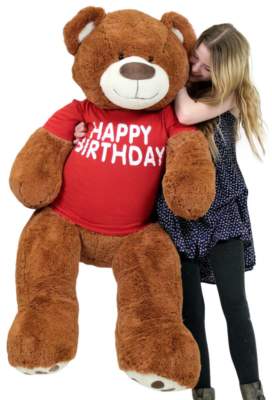 Happy Birthday 5 Foot Big Plush Giant Teddy Bear Soft Cinnamon Color Wears Shirt Ebay