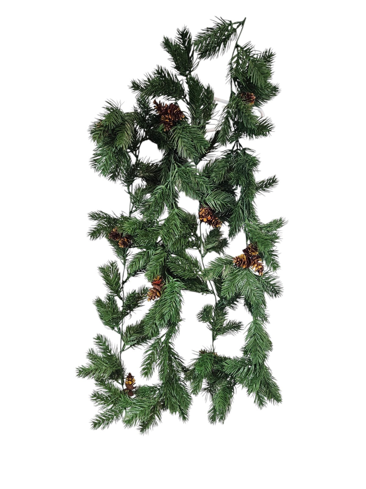 Realistic 6.5ft Real Touch Plastic Pine Needle Garland with Pine Cones  