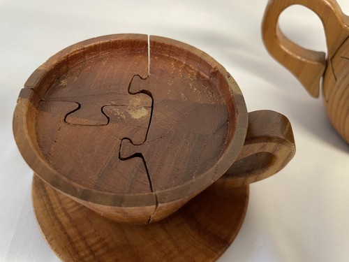 3-D Wood Puzzle Tea Pot & Cup with Saucer Challenging Design Handcrafted - 第 11/13 張圖片