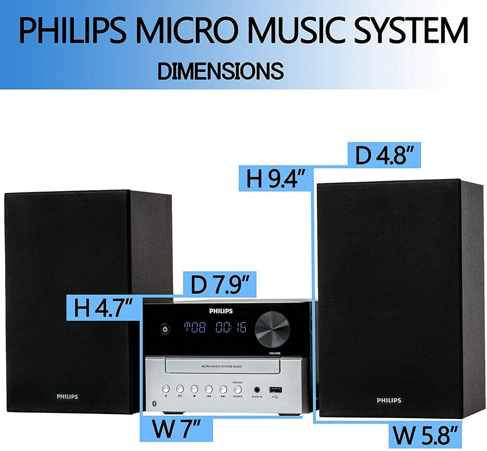PHILIPS Stereo System Bluetooth with CD Player, MP3, USB, Audio In, FM Radio 18W - Image 4 of 4