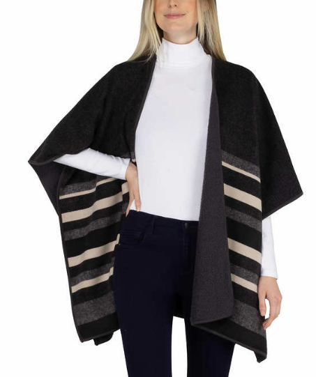 Ike Behar Ladies' Reversible Wrap with High Pile Fleece Black
