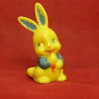 Vintage Irwin Plastic Easter Bunny Rabbit Yellow & Blue Rattle - Works 1950's