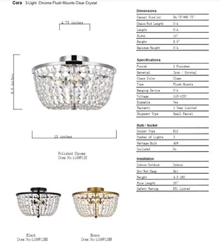 Chandelier Crystal Flush Mount Ceiling Light Chrome Dining Room Bathroom Bedroom - Picture 10 of 10