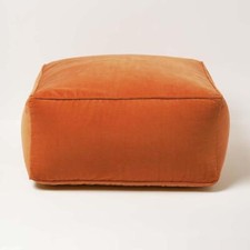 Velvet Pouffe Cube Square Bean Bag Piped Edging Large Plush Footstool