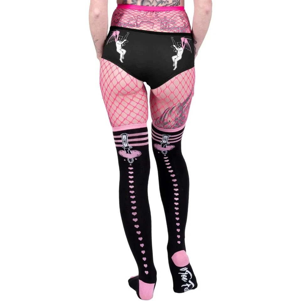 Calcetines hasta el muslo tatuaje sin corazón demasiado rápidos ropa alternativa para mujer Foto 3 de 4