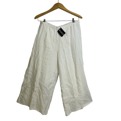 Beau Jours Linen Wide Leg Pants Medium Boho Lagenlook Textured Crinkle Andie
