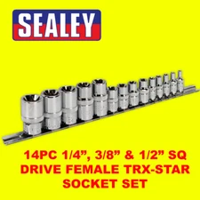 Sealey AK618 Premier 14 Piece Female Torx TRX TX Star Socket Set E4 - E24 + Rail