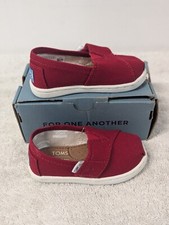 Size 5 Toddler Toms Classic Tiny Red Slip On Canvas Unisex Adjustable Strap Shoe