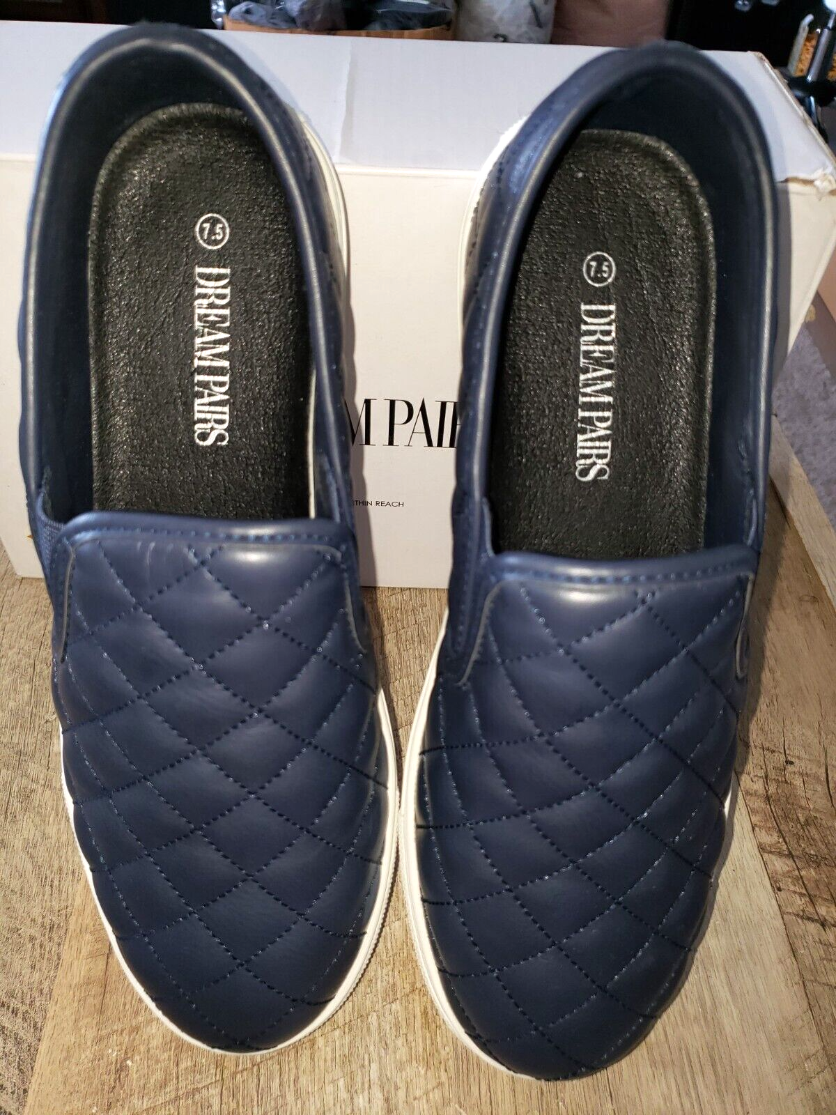 Women's Size 7.5 Dark Blue Slip-On Stretch Comfort Shoes New NIP