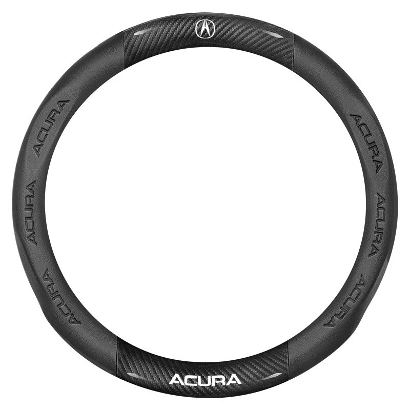 38cm 15" Steering Wheel Cover Faux Leather For Acura Carbon Fiber + Black - Image 2 of 4