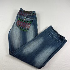 Vintage Y2K Akademiks Jeans Mens 38x32 Blue Baggy Hip Hop Skater Embroidered