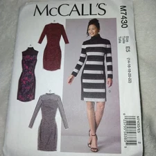McCall's Pattern M7430 Misses Dresses, Sizes 14-22, 4 Styles, Uncut