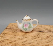 Vintage OOAK Ni-Glo Hand Painted Porcelain Teapot Dollhouse Miniature 1:12