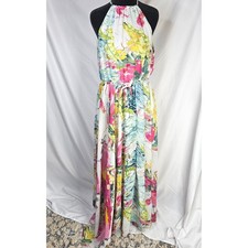 Women's Bishop + Young Floral Halter Maxi Dress Flowy Lined Side Slit Sz Small