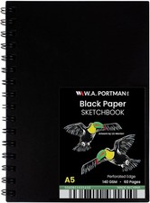 A5 Black Paper Sketchbook - 140 GSM Acid-Free for Artists and Drawing