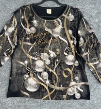 Jess and Jane USA Made Brown Black Gold Ornaments Shirt Festive Holiday Xl