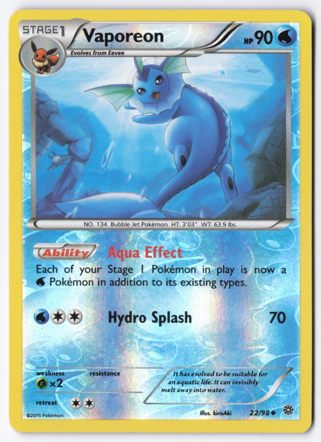 Vaporeon Reverse Holo Uncommon XY - Ancient Origins 22/98 NM