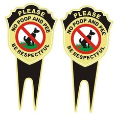2 Pack No Dog Poop Signs for Yard - Double Sided Aluminum No Pooping Sign with
