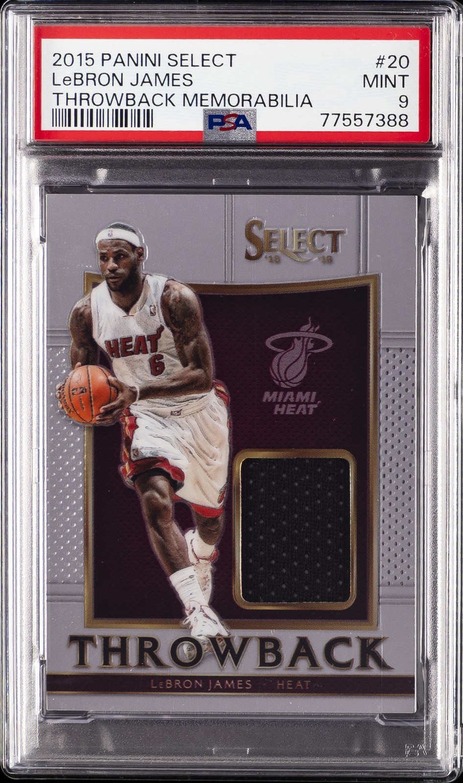 2015 PANINI SELECT THROWBACK MEMORABILIA #20 LEBRON JAMES 15/149 PSA 9