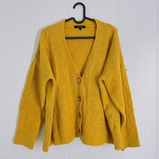 Peacocks Women's Mustard Cardigan Large Cable Knit Button Front Jumper Classic