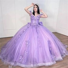 Lilac Quinceanera Dresses Big Bow 3D Flower Applique Princess Ball Gown Sweet 16