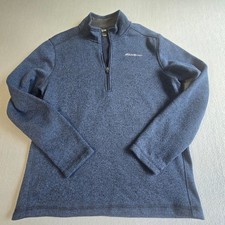 Eddie Bauer 1/4 Zip Pullover Men M Blue Heathered Sweater Knit Fleece EM32LK112P