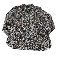 Talbots Women's Classic Cotton Shirt Leopard Print Casual LS Button-Up, Sz XL