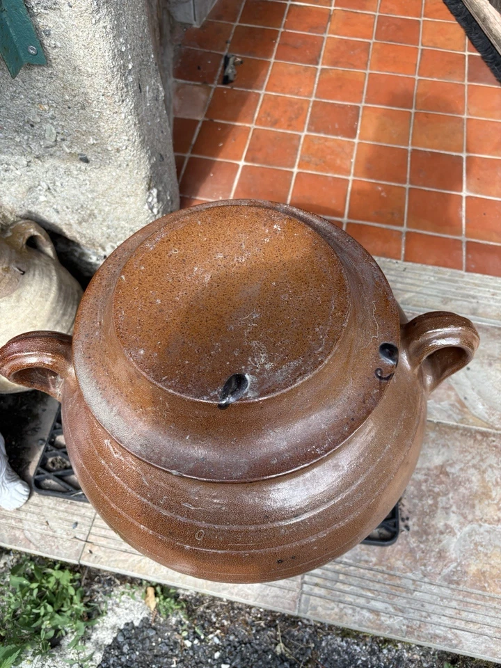 Ancien Saloir Grand Pot Couvert En Grés 40/50 L - Photo 2/4