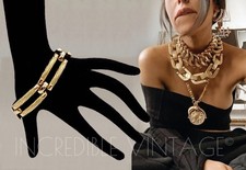 Vintage Chunky Gold Plated Chain Link Bracelet 1970s Luxury Statement Jewellery
