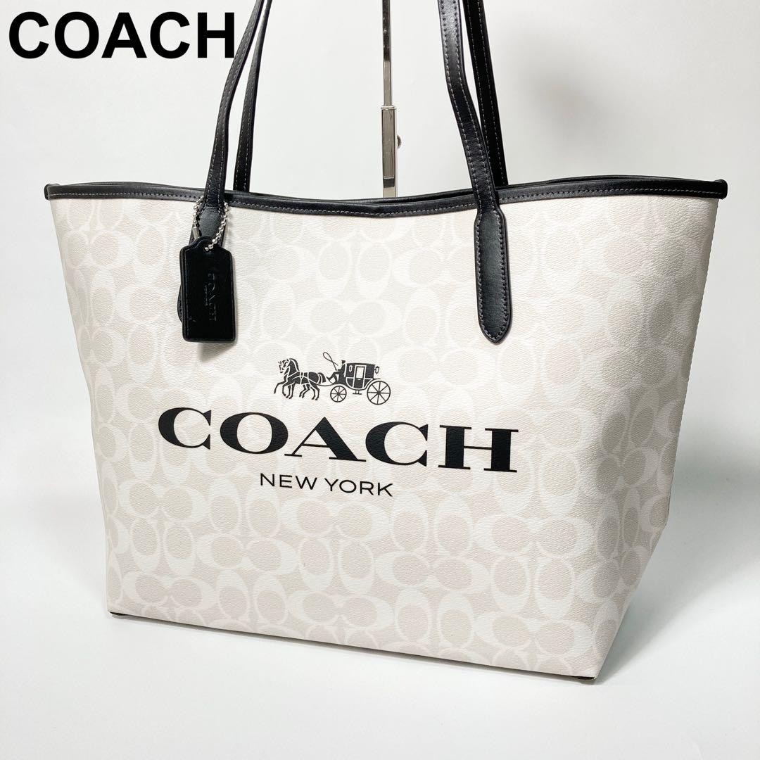 Coach City Tote Bag Signature Canvas Large Capacity A4 Authentic Women's