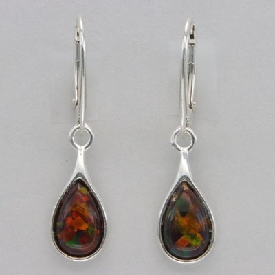 Multi-Color FIRE OPAL Pear / Drop Leverback Earrings - 925 STERLING SILVER 1524e
